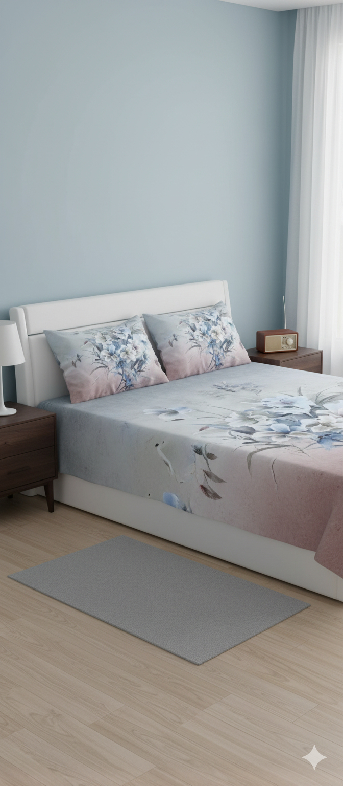 7D Queen Size Floral Print 2 Bedsheet Set (Non-Elastic) 02